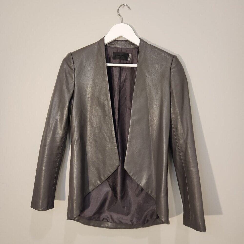 Blaque Label Grey Sculpted Blazer Faux Leather and Knit - Size S